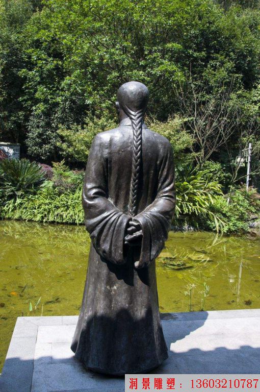 长辫子人物铜雕塑 男人长辫子雕塑